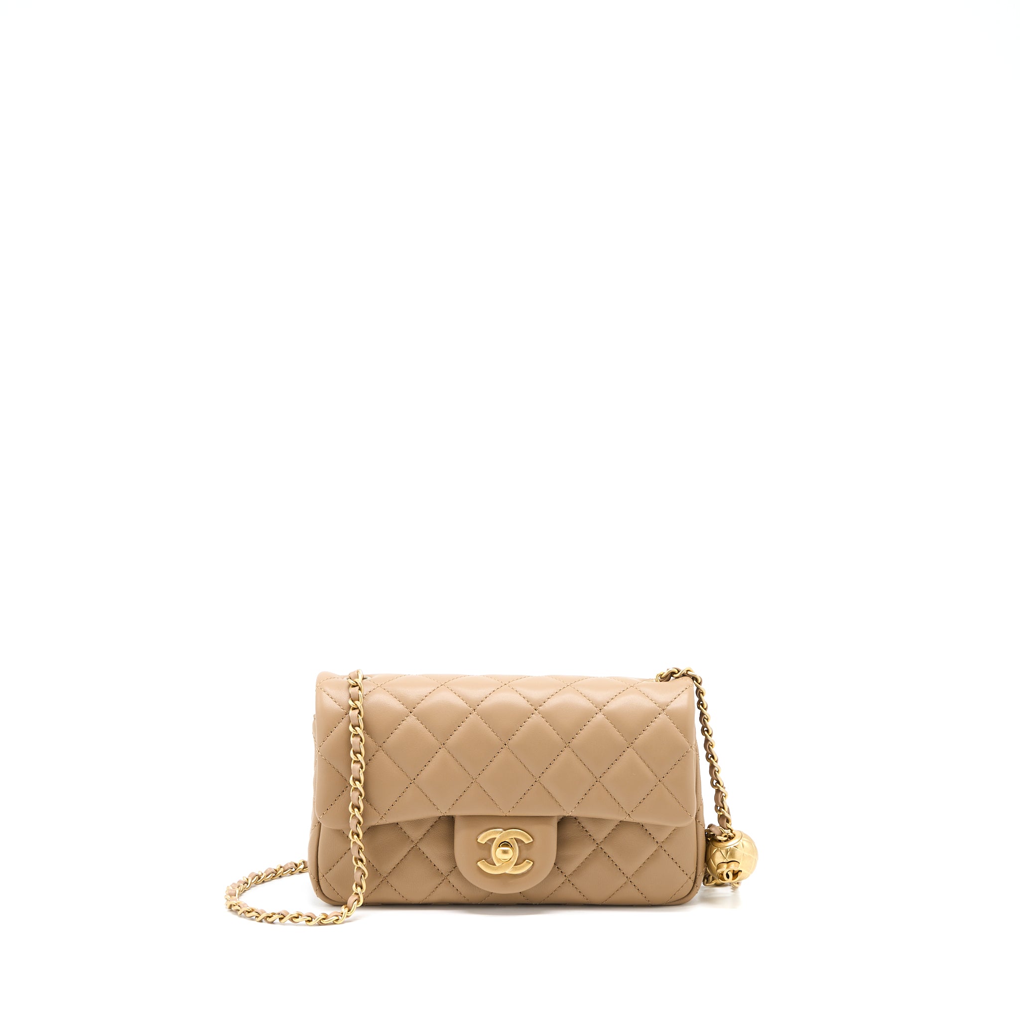 Chanel 22S Pearl Crushed Mini Rectangular Lambskin Dark Beige GHW(Microchip)