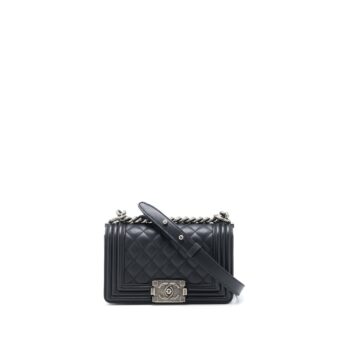 Chanel Small Boy Bag Calfskin Black With Ruthenium Hardware