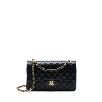Chanel Medium Classic Double Flap Bag Lambskin Black LGHW (Microchip)