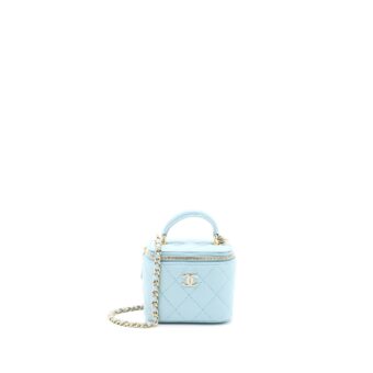 Chanel 22P Top Handle Mini Vanity with Chain Lambskin Light Blue LGHW