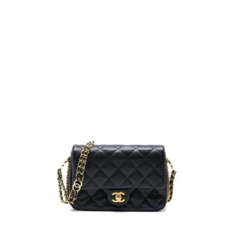 Chanel 23C Mini Flap Bag with CC Logo Chain Grained Calfskin Black GHW (Microchip)