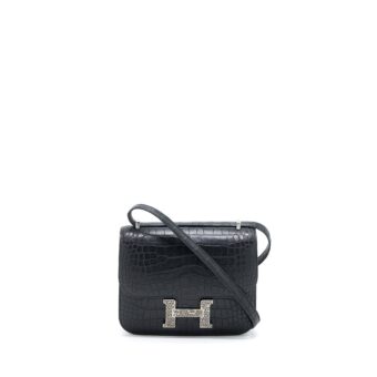Hermes Mini Constance Mat Alligator Mississippians Black With Lizard Buckle SHW Stamp Y