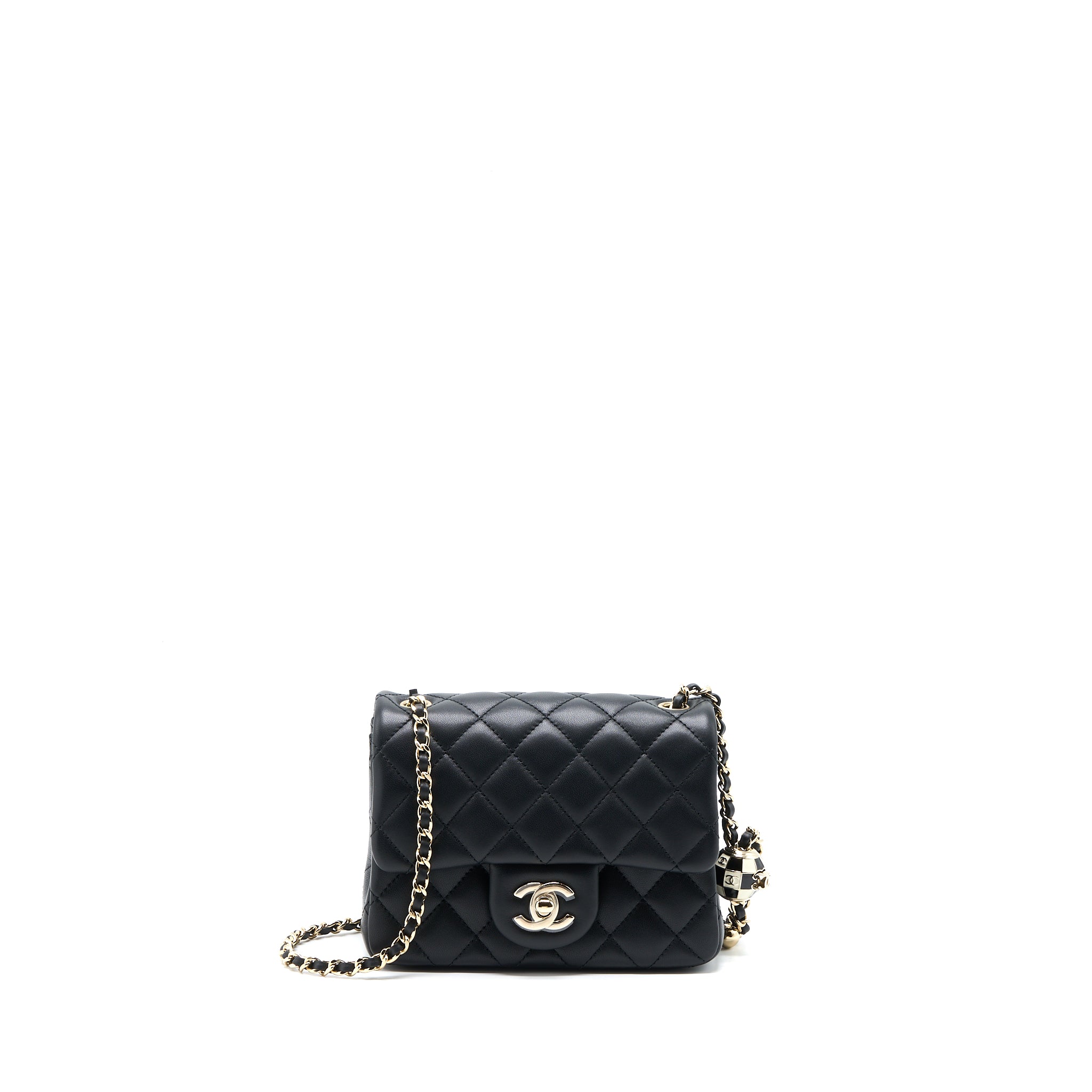 Chanel 23C Pearl Crush Mini Square Flap Bag Lambskin Black LGHW (Microchip)