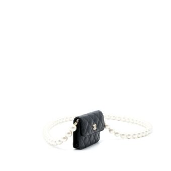Chanel Mini Bag with Giant Pearl Chain Lambskin Black LGHW
