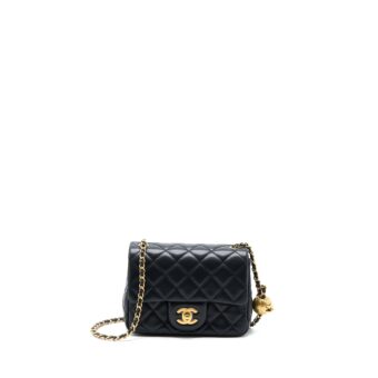 Chanel Pearl Crush Mini Square Flap Bag Lambskin Black Brushed GHW (Microchip)