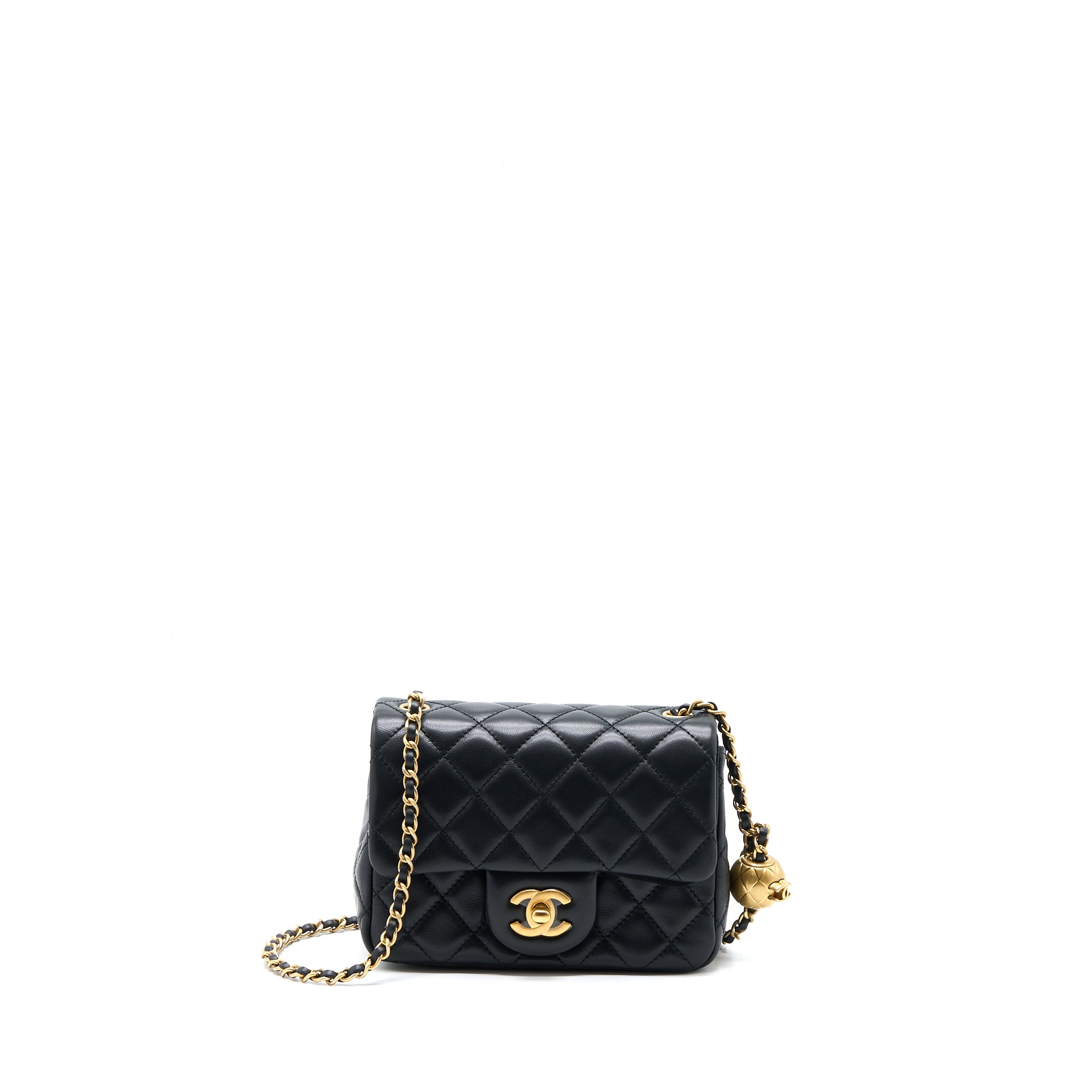 Chanel Pearl Crush Mini Square Flap Bag Lambskin Black Brushed GHW (Microchip)