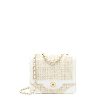 Chanel Vintage Flap Bag Tweed / Leather White GHW