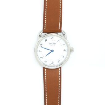 Hermes Arceau Watch 36mm Steel, White Dial, Quartz Movement With Barenia Strap
