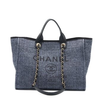 Chanel Deauville Tote Bag Tweed Dark Grey / Black LGHW (Microchip)
