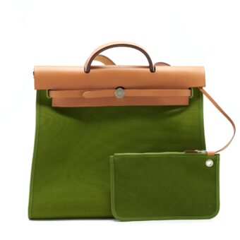 Hermes Herbag Zip 39 Canvas Pelouse/ Nature SHW Stamp Square O