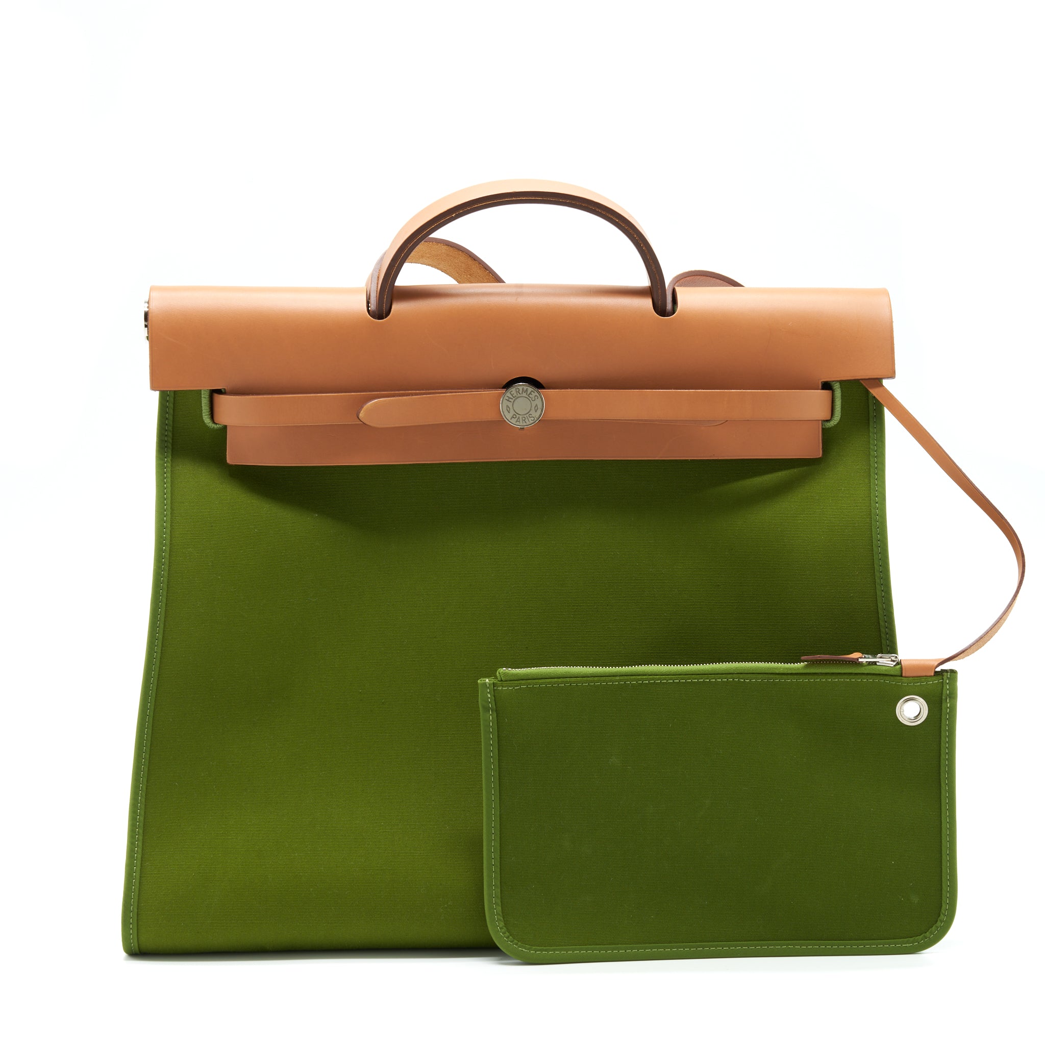 Hermes Herbag Zip 39 Canvas Pelouse/ Nature SHW Stamp Square O