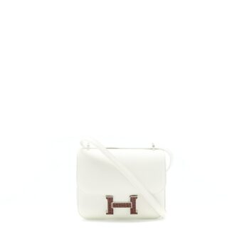 Hermes Mini Constance Evercolor Blanc / Alligator Buckle/Terre Stamp U