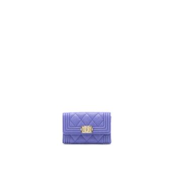 Chanel Boy Card Holder Caviar Purple LGHW