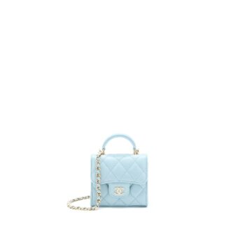 Chanel Mini Top Handle Flap Bag Lambskin Light Blue LGHW