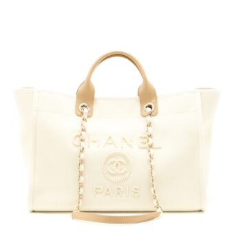 Chanel Deauville Tote Bag Canvas Light Beige LGHW