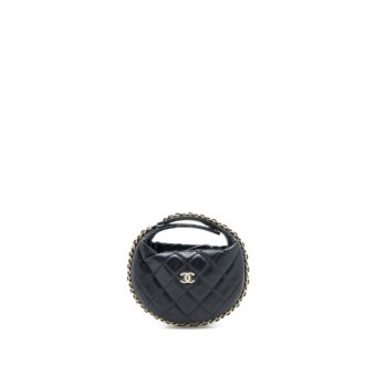 Chanel 23C Round Clutch Lambskin Black LGHW (Microchip)