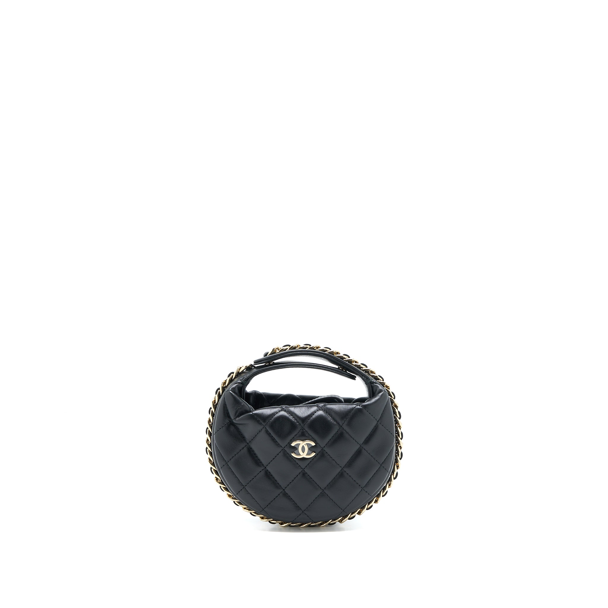 Chanel 23C Round Clutch Lambskin Black LGHW (Microchip)