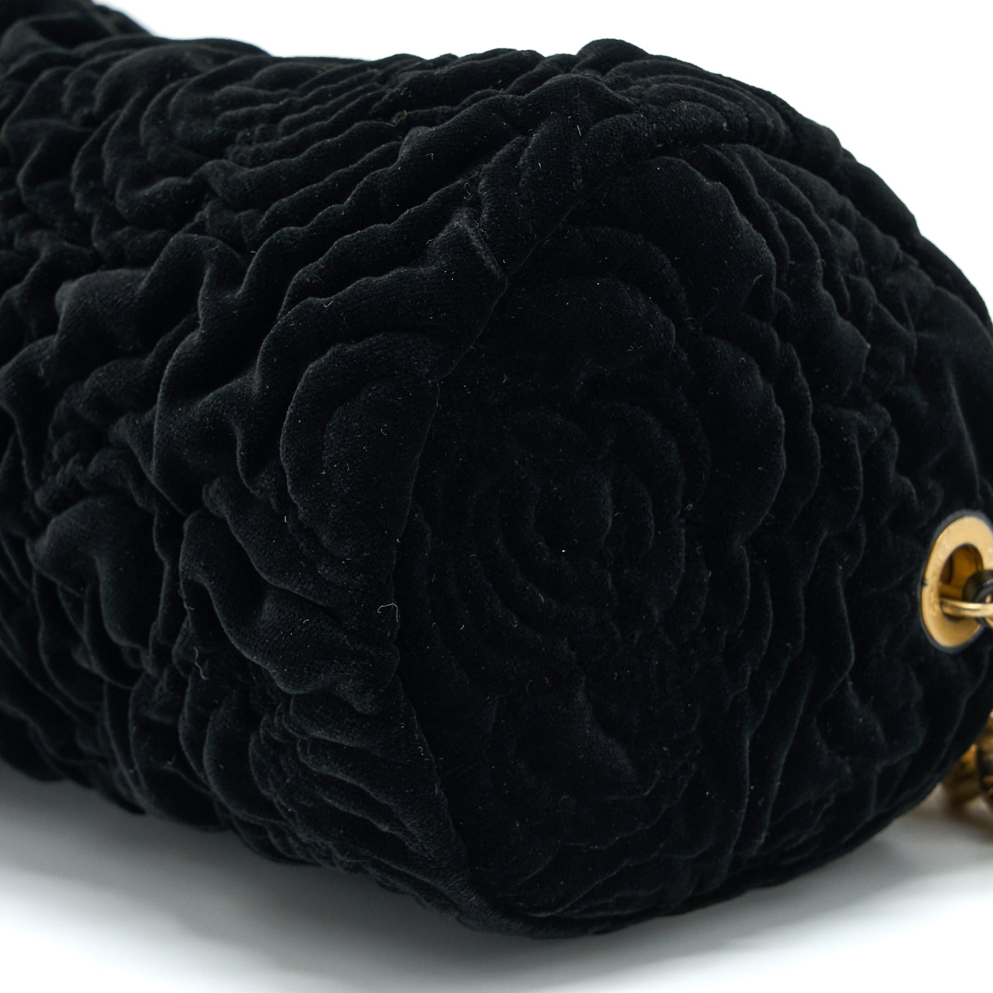 Chanel Mini Boston Bag with Chain Camellia Velvet Black GHW (Microchip) - Image 5