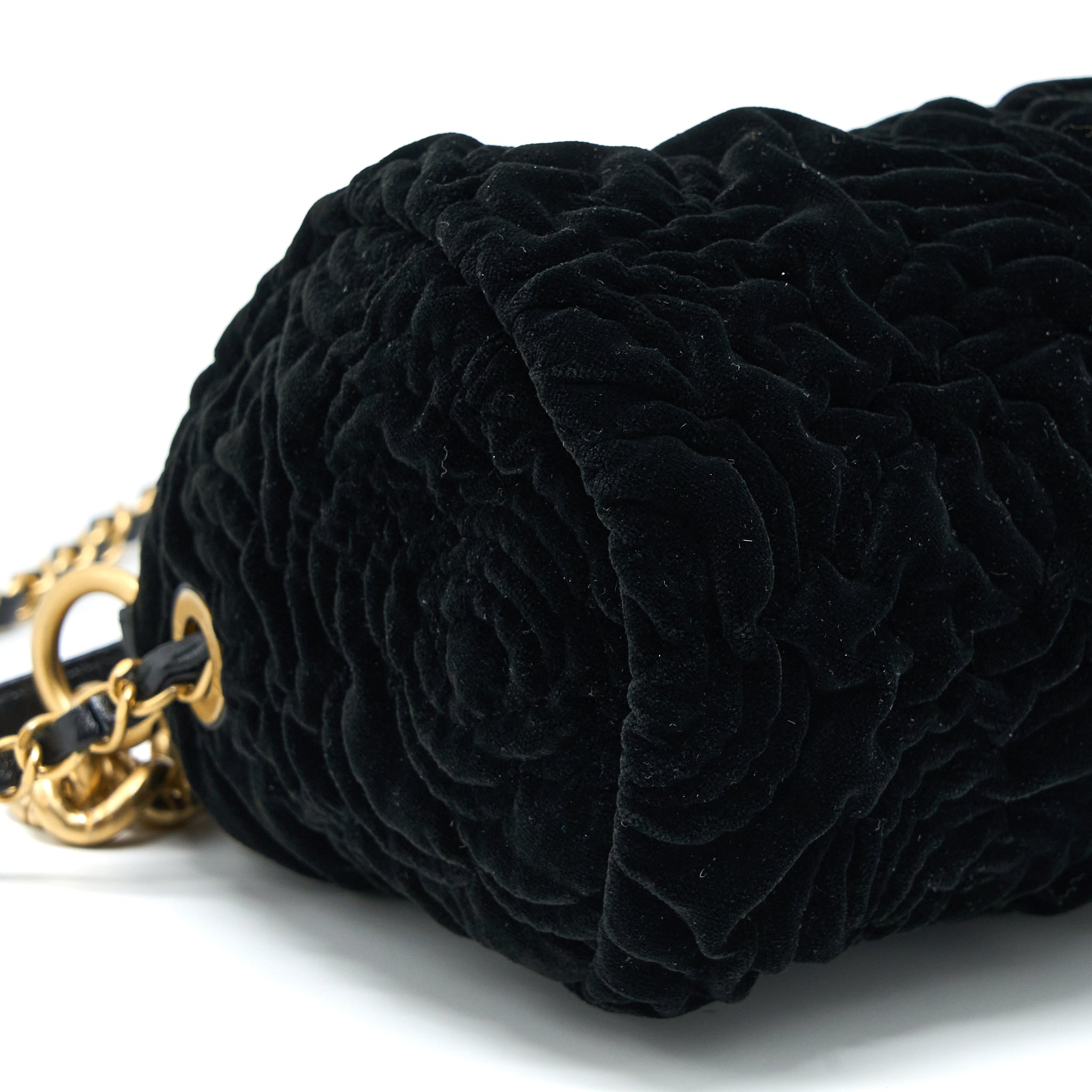 Chanel Mini Boston Bag with Chain Camellia Velvet Black GHW (Microchip) - Image 6