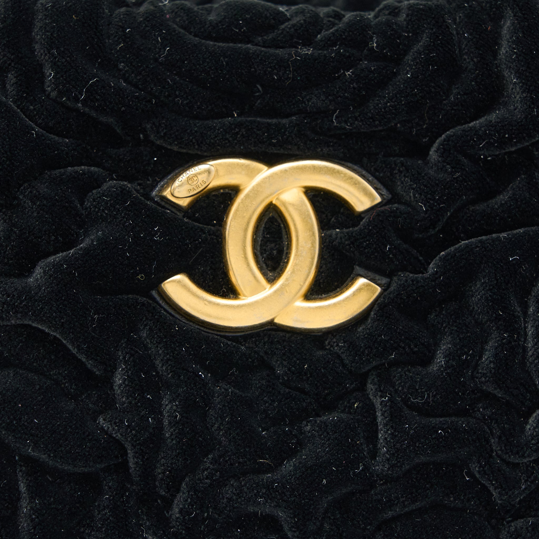 Chanel Mini Boston Bag with Chain Camellia Velvet Black GHW (Microchip) - Image 9