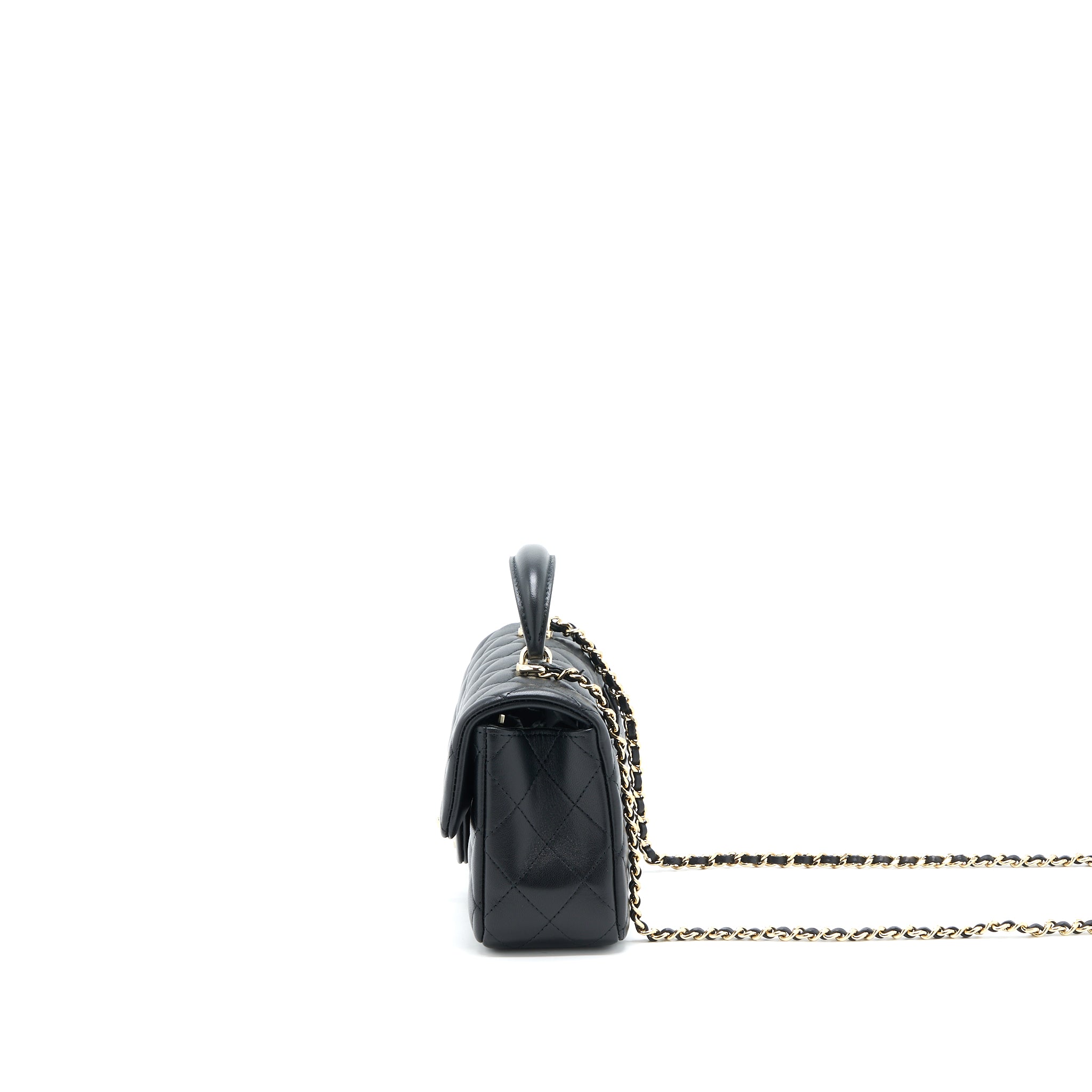 Chanel Top Handle Mini Rectangular Flap Bag Lambskin Black LGHW (Microchip) - Image 3