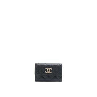 Chanel 23P Detail CC Logo Flap Card Holder Caviar Black LGHW (Microchip)