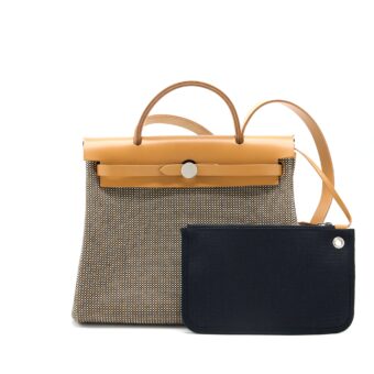 Hermes Herbag 31 Hunter/Canvas Noir-Blanc-Desert/Nat Sable SHW Stamp U
