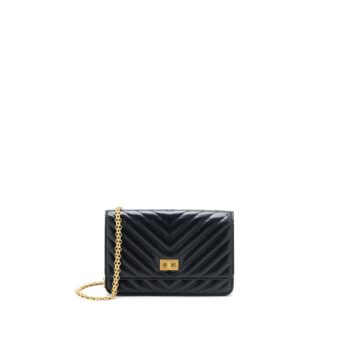 Chanel 2.55 Reissue Wallet On Chain Chevron Aged Calfskin Black Brushed GHW (Microchip)