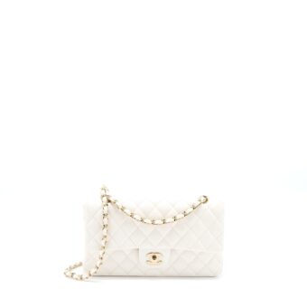 Chanel Medium Classic Double Flap Bag Caviar White LGHW