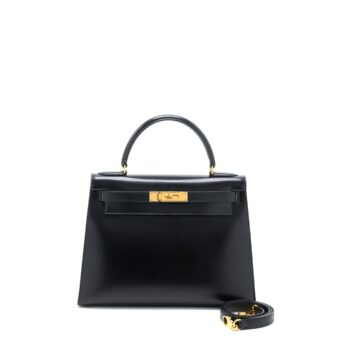Hermes Vintage Kelly 28 Box Black GHW Stamp Circle R