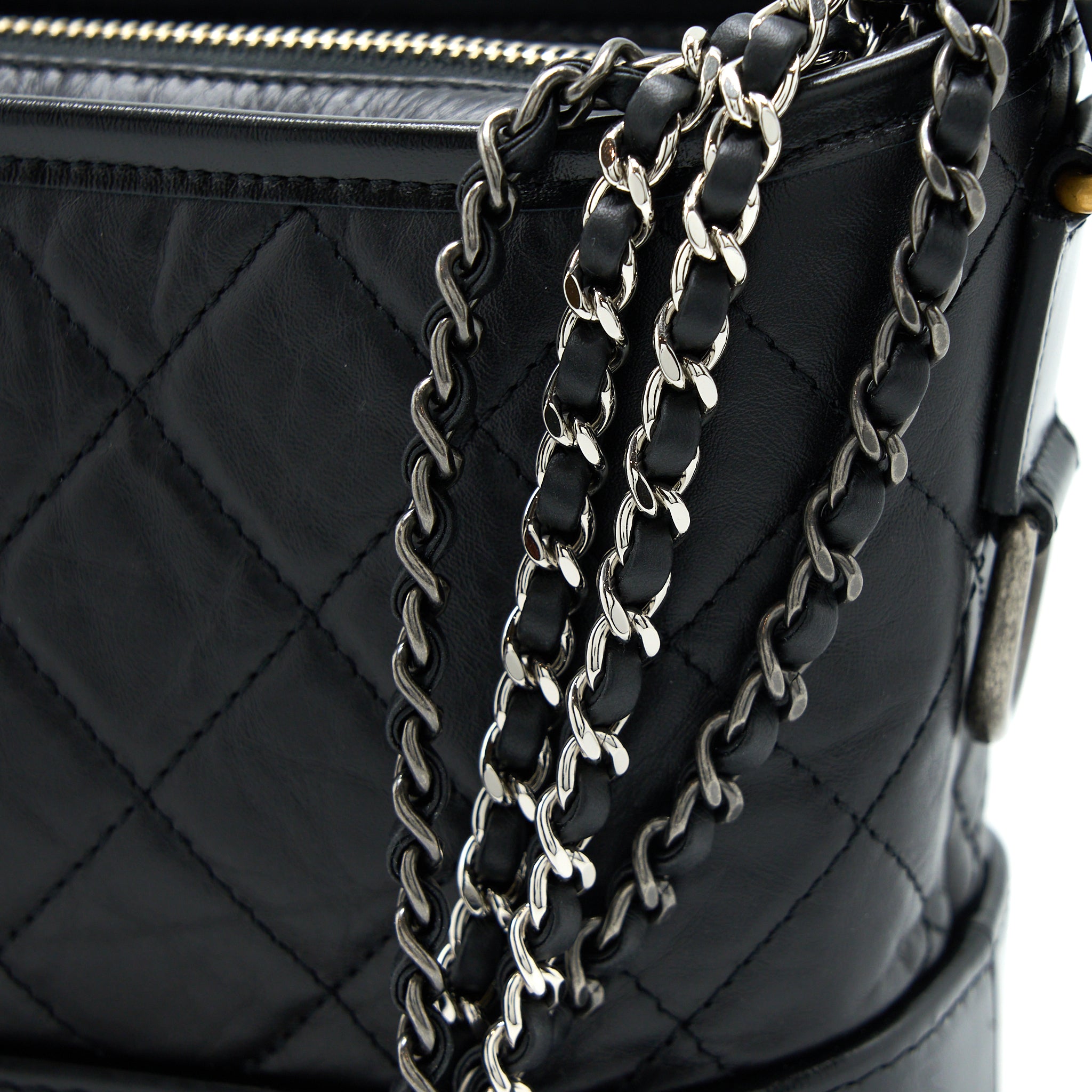 Chanel Small Gabrielle Bag Aged Calfskin Black Multicolour Hardware (Microchip) - Image 8