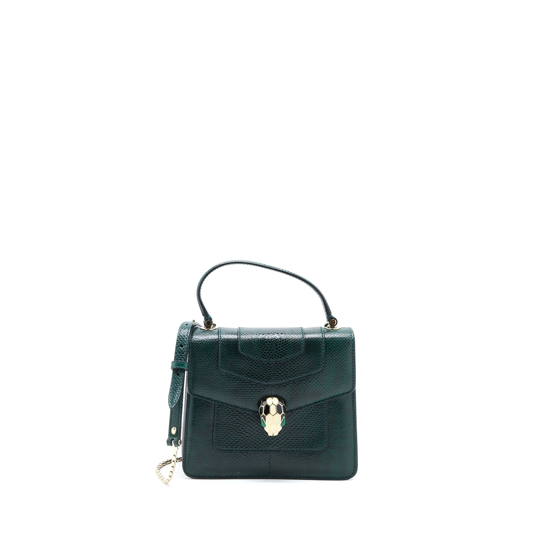 Bvlgari Top Handle Serpenti Forever Crossbody Bag Shiny Karung Skin Green LGHW