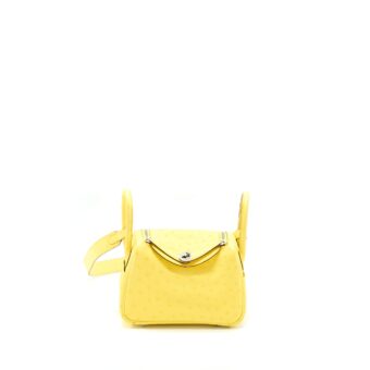 Hermes Mini Lindy Ostrich Jaune Citron SHW Stamp Y