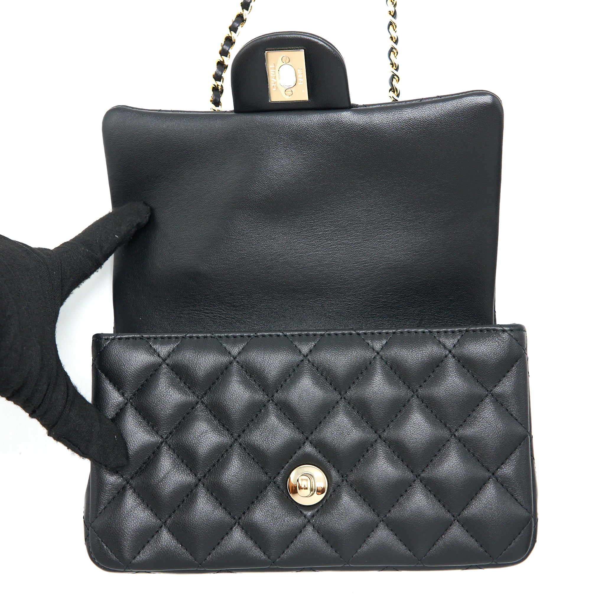 Chanel Top Handle Mini Rectangular Flap Bag Lambskin Black LGHW (Microchip) - Image 12