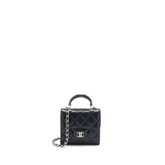 Chanel Top Handle Mini Flap Chain Bag Lambskin Black LGHW