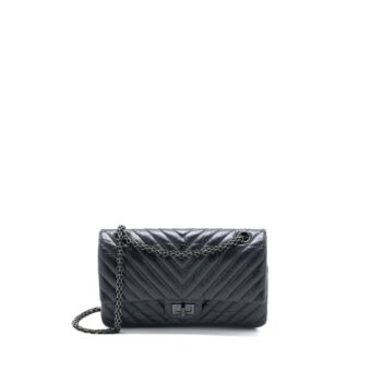 Chanel 2.55 Reissue Small Double Flap Bag Chevron Aged Calfskin Black with Black Hardware