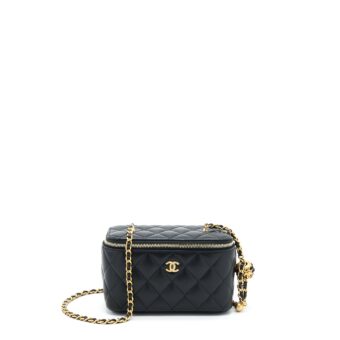 Chanel 22A Pearl Crush Long Vanity With Chain Lambskin Black GHW