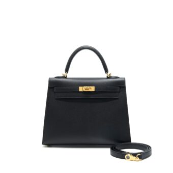 HERMES KELLY SELLIER 25 EPSOM BLACK GHW STAMP Z