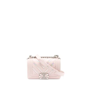 Chanel Chevron Small Boy Bag Limited Edition Lambskin Light Pink SHW