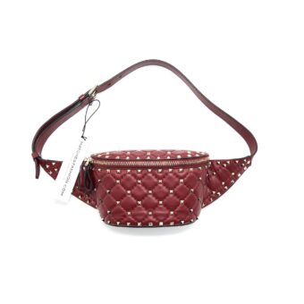 VALENTINO Rockstud Spike Quilted-leather Belt Bag Burgundy 95cm