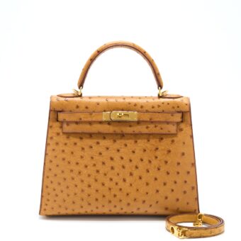 Hermes Kelly 28 Ostrich Toffee GHW Stamp Square E