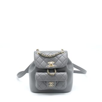 Chanel 22A Duma Backpack Lambskin Dark Grey LGHW (Microchip)