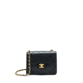 Chanel Vintage Mini Square Flap Bag Lambskin Black GHW