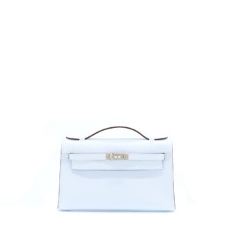 Hermes Kelly Pochette Swift T0 Blue Brume SHW Stamp Z