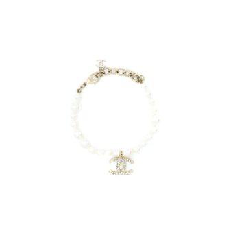 Chanel CC Logo Dropped Bracelet Pearl/Crystal Light Gold Tone