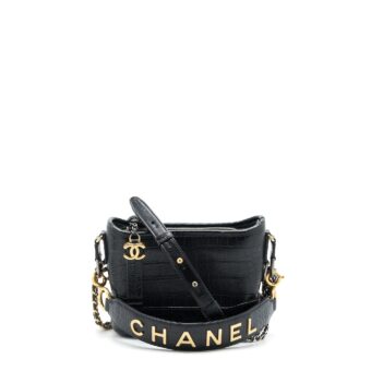 Chanel Small Gabrielle Hobo Bag Crocodile Embossed Calfskin Black Multicolour Hardware