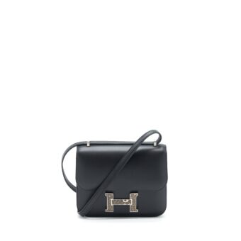 Hermes Mini Constance Monsteur Leather Lizard Buckle Black / Ombre SHW