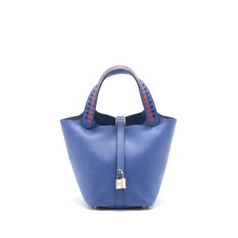 Hermes Tressage De Cuir picotin 18 Lock Bag Epsom Blue Brighton SHW Stamp C