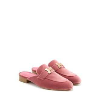 Hermes Size 35 Trocadero Rose Poudre Velvet H Logo Buckle Mule Slide Shoes GHW