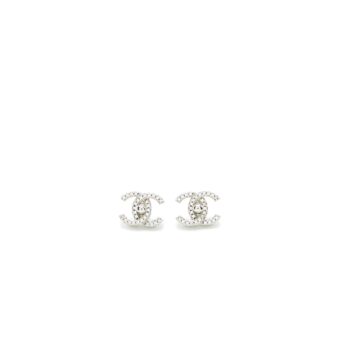 Chanel CC Logo Earrings Crystal Silver Tone